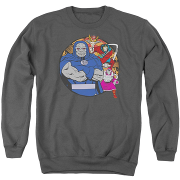 Charcoal men's crewneck sweatshirt with DC Comics Apokolips Represent graphic