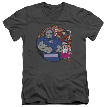 Charcoal men's v-neck t-shirt with DC Comics Apokolips Represent graphic