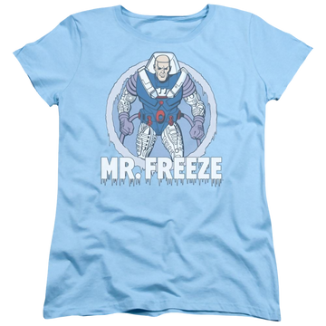 Light blue women's t-shirt with DC Comics Mr Freeze graphic