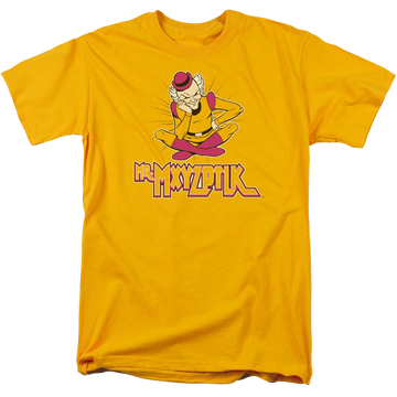 Gold men's regular fit t-shirt with DC Comics Mr Mxyzptlk graphic