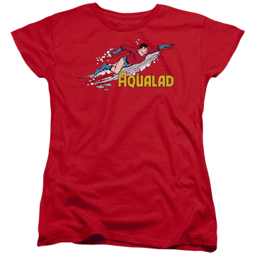 Red women's t-shirt with DC Comics Aqualad graphic