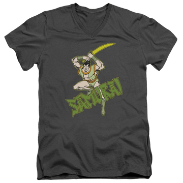 Charcoal men's v-neck t-shirt with DC Comics Samurai graphic