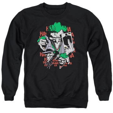 Black men's crewneck sweatshirt with Joker DC Comics Four Of A Kind graphic