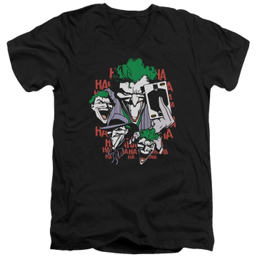 Black men's v-neck t-shirt with Joker DC Comics Four Of A Kind graphic