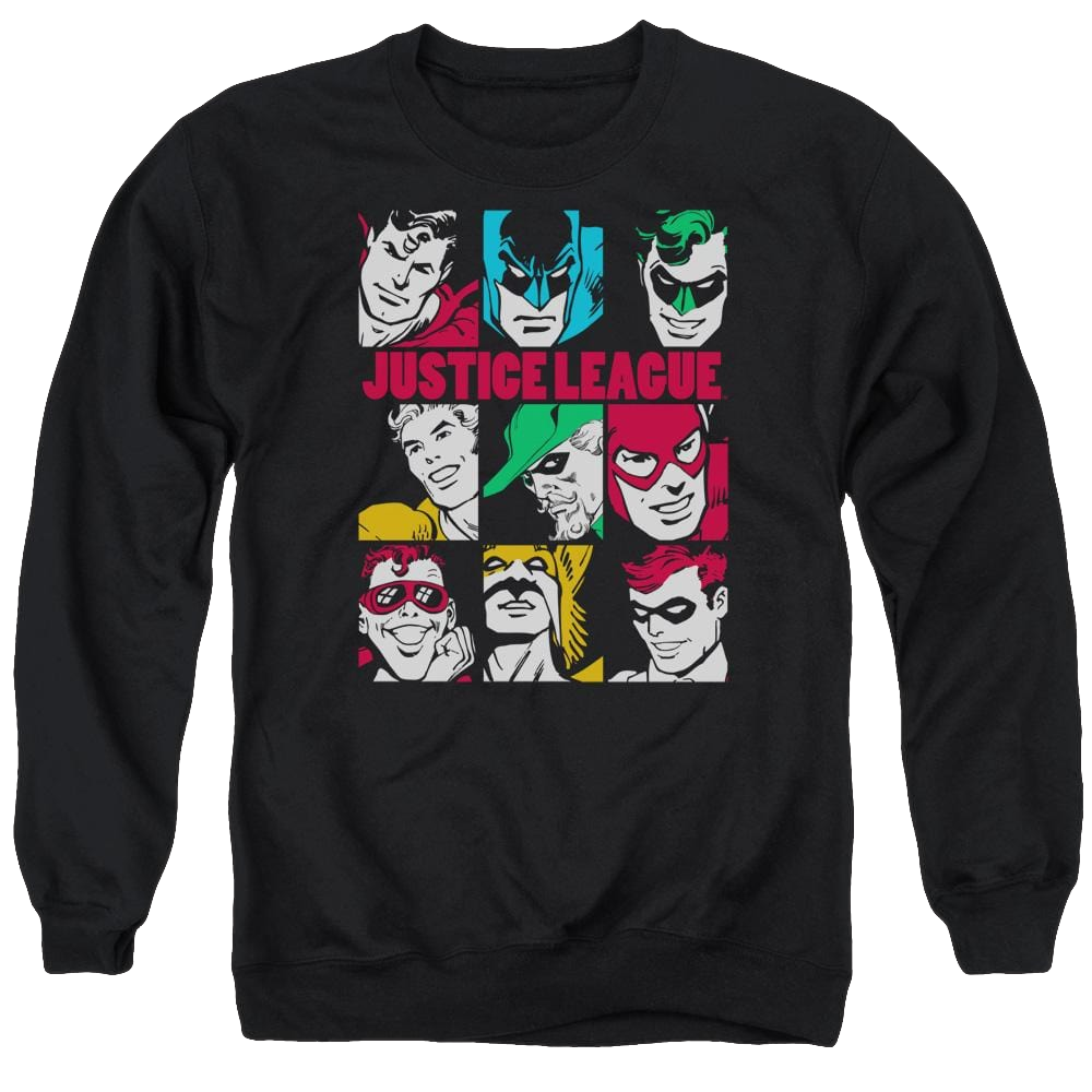 DC Comics Nine Blocks Of Justice - Men's Crewneck Sweatshirt Men's Crewneck Sweatshirt Justice League