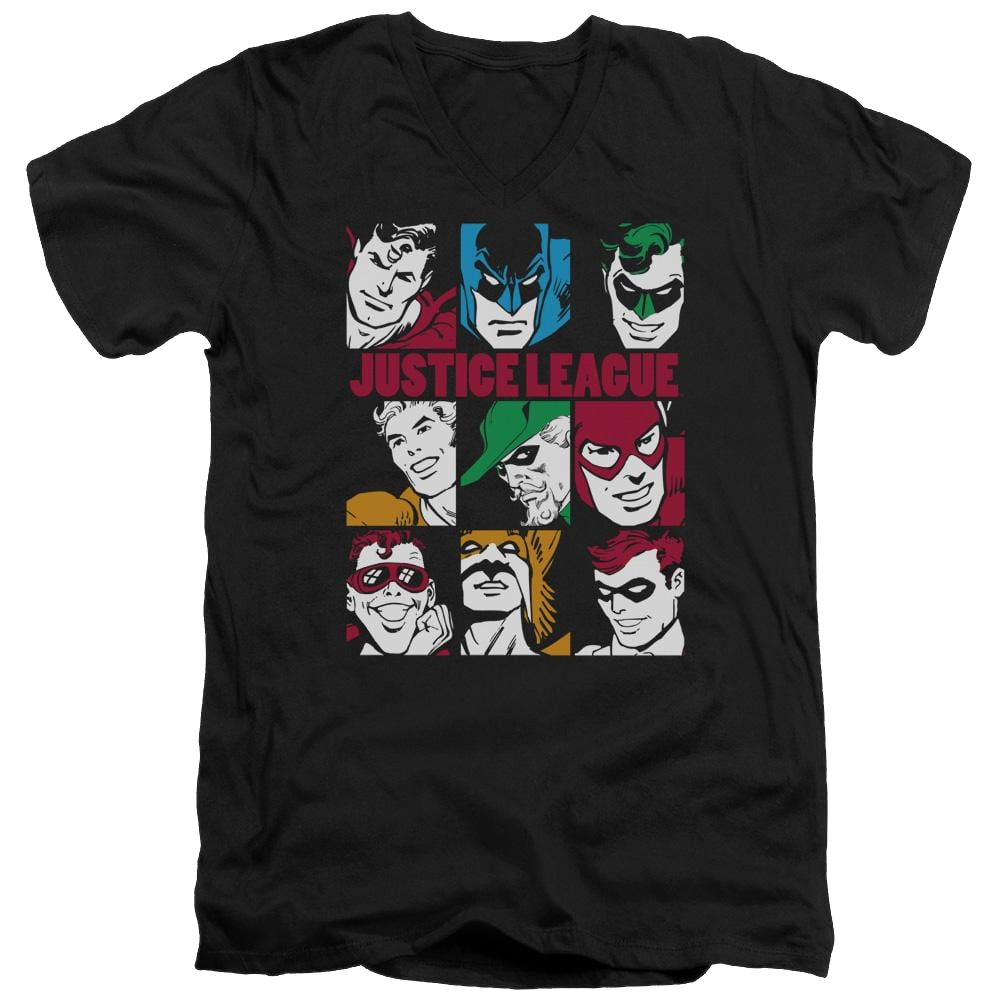 DC Comics Nine Blocks Of Justice - Men's V-Neck T-Shirt Men's V-Neck T-Shirt Justice League