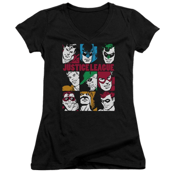 DC Comics Nine Blocks Of Justice - Juniors V-Neck T-Shirt Juniors V-Neck T-Shirt Justice League