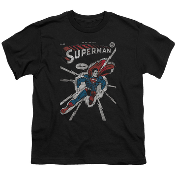 Black youth t-shirt for ages 8 to 12 with Superman Cover Me graphic