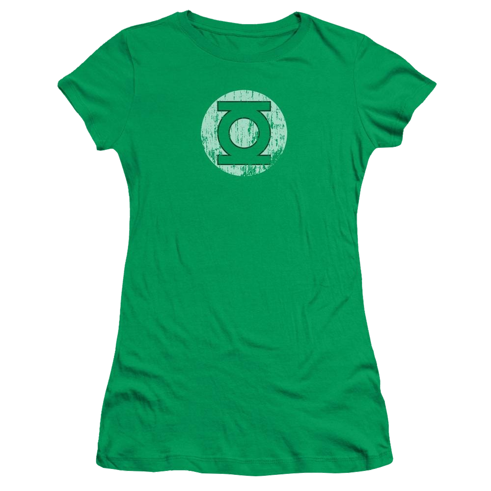 DC Comics Distressed Lantern Logo - Juniors T-Shirt Juniors T-Shirt Green Lantern