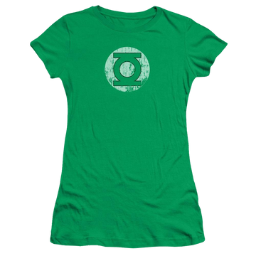 Kelly green juniors t-shirt with Green Lantern DC Comics Distressed Lantern Logo graphic