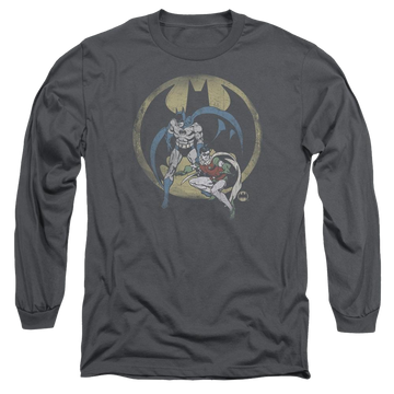 Charcoal men's long sleeve t-shirt with Batman DC Comics Team graphic