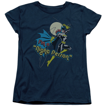 Navy women's t-shirt with Batman Batgirl Night Person graphic