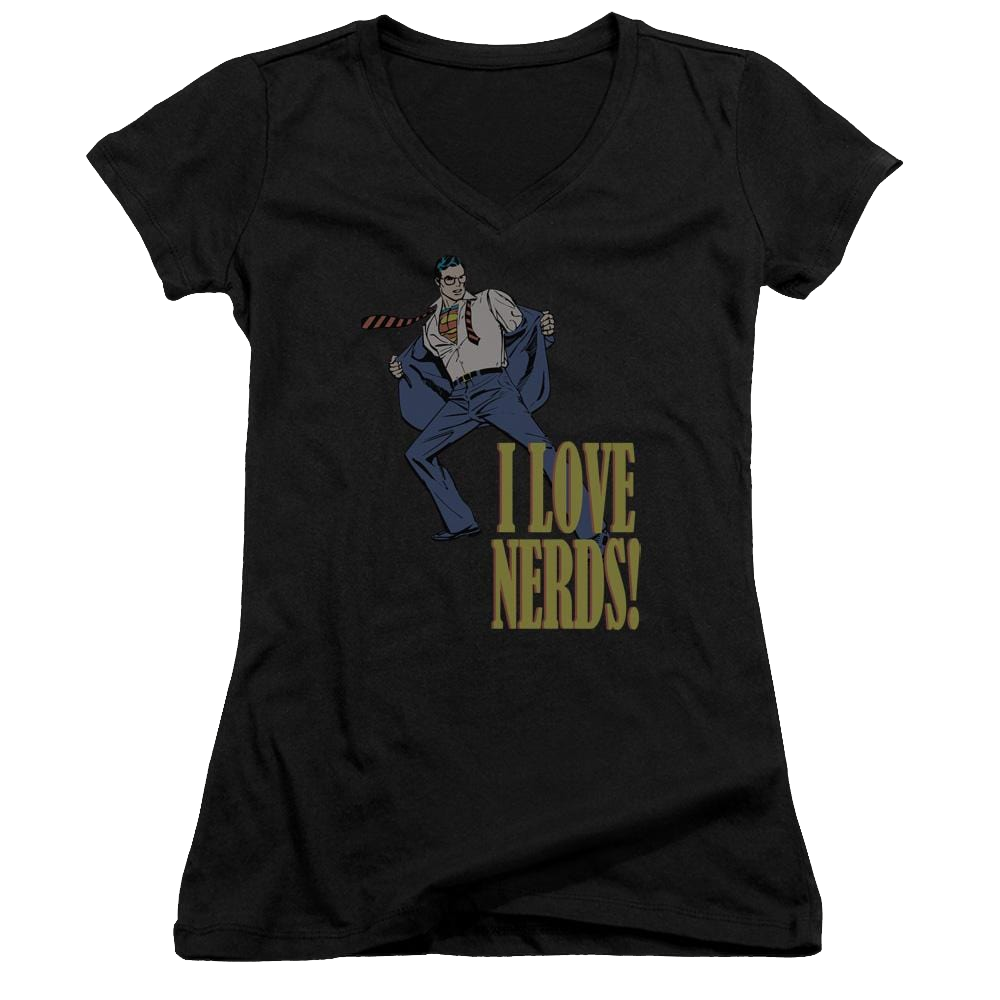 DC Comics I Love Nerds - Juniors V-Neck T-Shirt Juniors V-Neck T-Shirt Superman