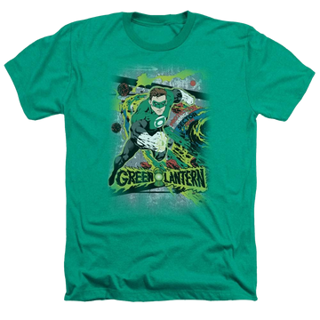 Kelly green men's heather t-shirt with Green Lantern DC Comics Space Sector 2814 graphic