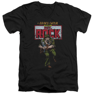 Black men's v-neck t-shirt with DC Comics Sgt Rock graphic