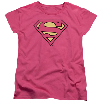 Hot pink women's t-shirt with DC Comics Superman Classic Logo graphic