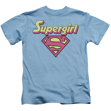 Carolina blue kid's t-shirt for ages 4 to 7 with Superman Supergirl Im A Supergirl graphic