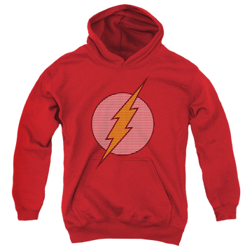 Red youth hoodie for ages 8 to 12 with Flash Little Logos graphic