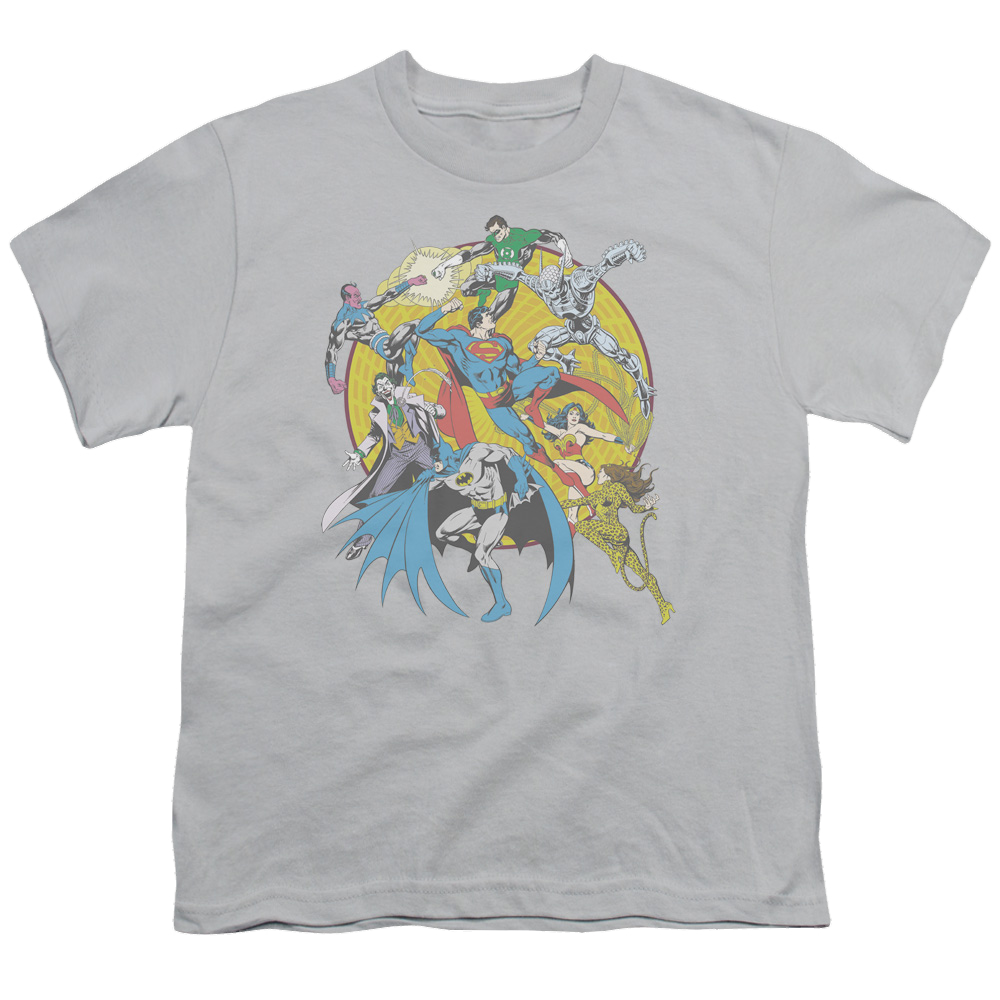 Justice League Spin Circle Fight - Youth T-Shirt Youth T-Shirt (Ages 8-12) Justice League