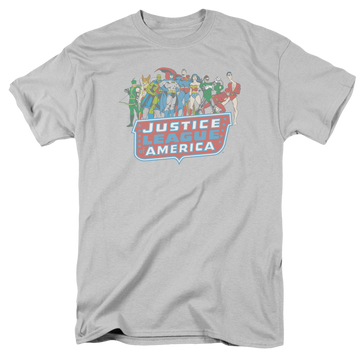 Silver men's regular fit t-shirt with Justice League Jla Lineup graphic