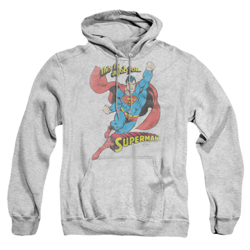 Athletic heather pullover hoodie with Superman On The Job graphic