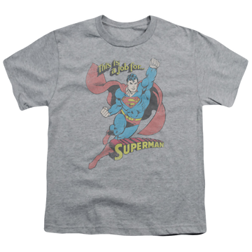 Athletic heather youth t-shirt for ages 8 to 12 with Superman On The Job graphic