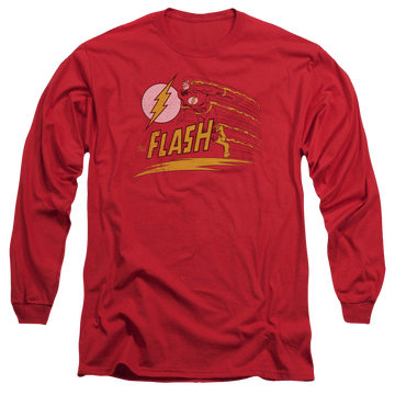 Red men's long sleeve t-shirt with The Flash Like Lightning graphic