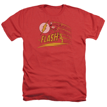 Red men's heather t-shirt with The Flash Like Lightning graphic