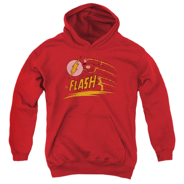 Red youth hoodie for ages 8 to 12 with The Flash Like Lightning graphic