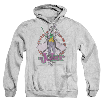 Athletic heather pullover hoodie with Joker Maniacal graphic