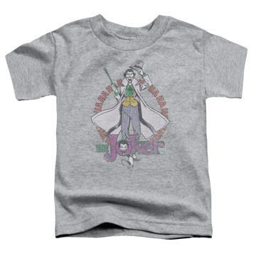 Athletic heather toddler t-shirt with Joker Maniacal graphic