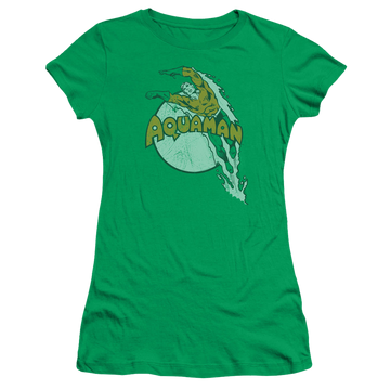 Kelly green juniors t-shirt with Aquaman Splash graphic