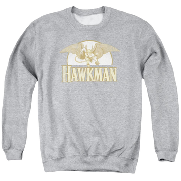 Athletic heather men's crewneck sweatshirt with Hawkman DC Comics Fly By graphic