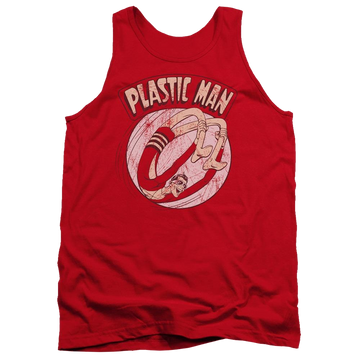 Red men's tank with Plastic Man DC Comics Bounce graphic