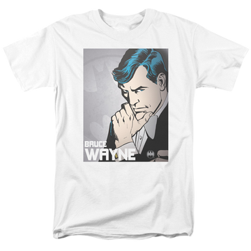 White men's regular fit t-shirt with Batman DC Comics Bruce Wayne graphic