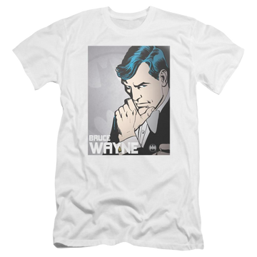 White men's premium slim fit t-shirt with Batman DC Comics Bruce Wayne graphic