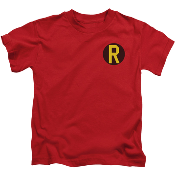 Red kid's t-shirt for ages 4 to 7 with Batman Robin Logo graphic