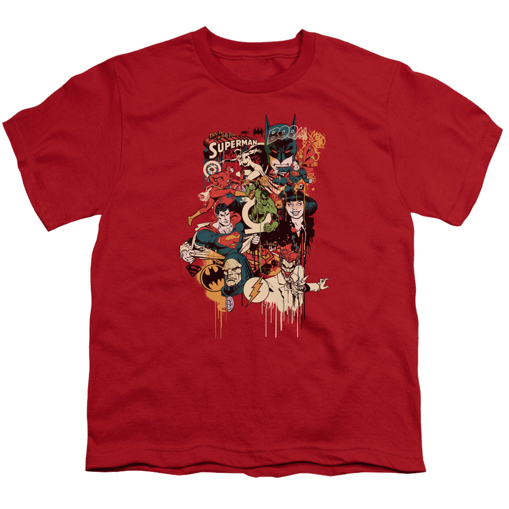 Justice League Dripping Characters - Youth T-Shirt Youth T-Shirt (Ages 8-12) Justice League