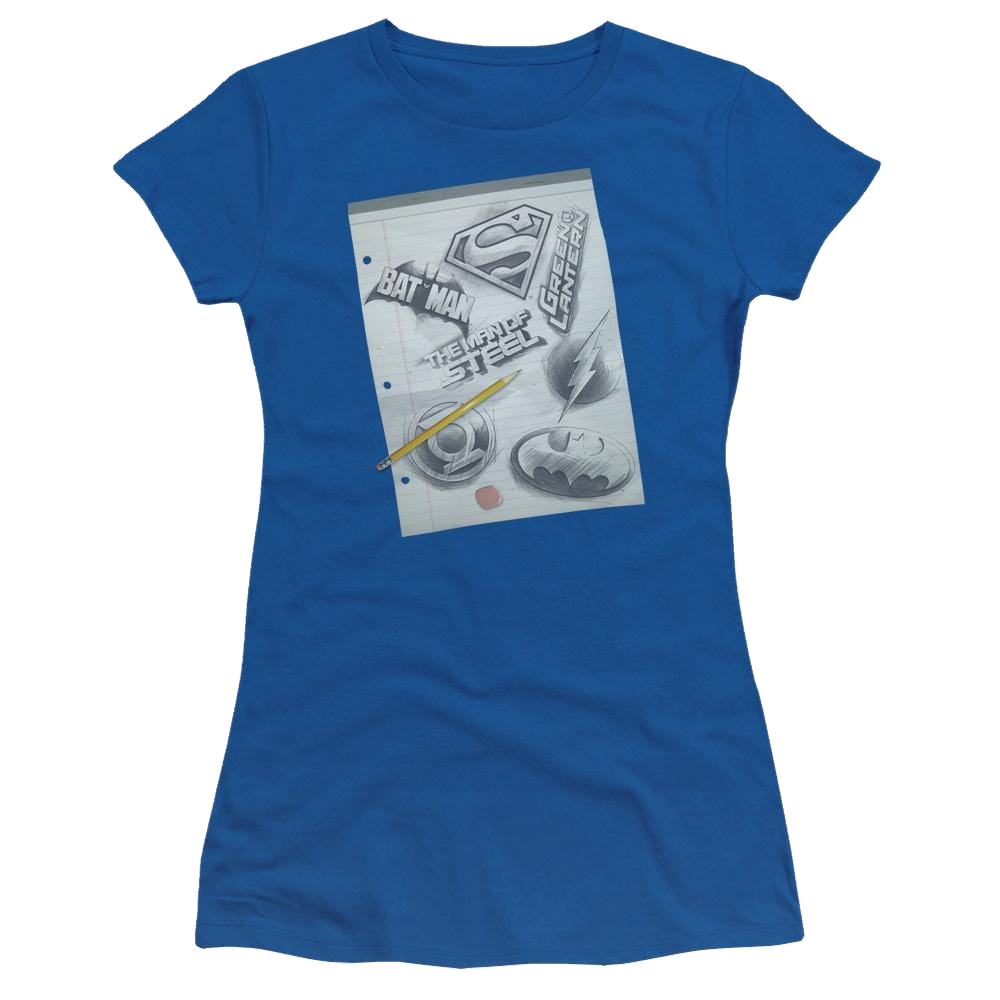 DC Comics Logo Note Paper - Juniors T-Shirt Juniors T-Shirt Justice League