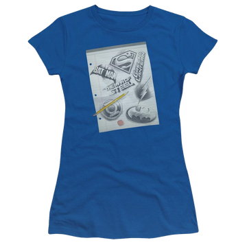 Royal juniors t-shirt with Justice League DC Comics Logo Note Paper graphic