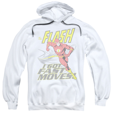 White pullover hoodie with The Flash Fast Moves graphic