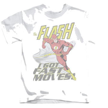 White kid's t-shirt for ages 4 to 7 with The Flash Fast Moves graphic