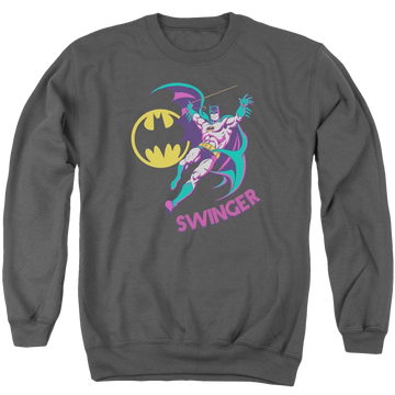 Charcoal men's crewneck sweatshirt with Batman DC Comics Swinger graphic
