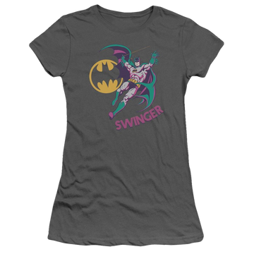 Charcoal juniors t-shirt with Batman DC Comics Swinger graphic