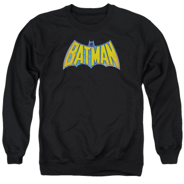 Black men's crewneck sweatshirt with DC Comics Batman Neon Distress Logo graphic