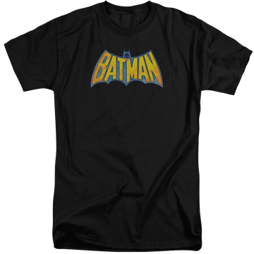 Black men's tall fit t-shirt with DC Comics Batman Neon Distress Logo graphic