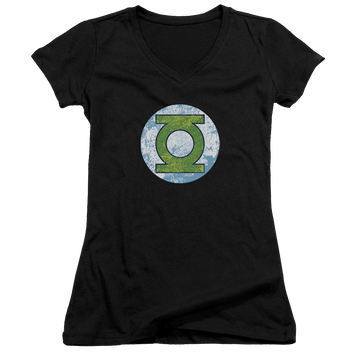 DC Comics Gl Neon Distress Logo - Juniors V-Neck T-Shirt Juniors V-Neck T-Shirt Green Lantern