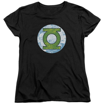 Black women's t-shirt with Green Lantern DC Comics Gl Neon Distress Logo graphic