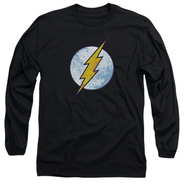 Black men's long sleeve t-shirt with Flash Neon Distress Logo graphic