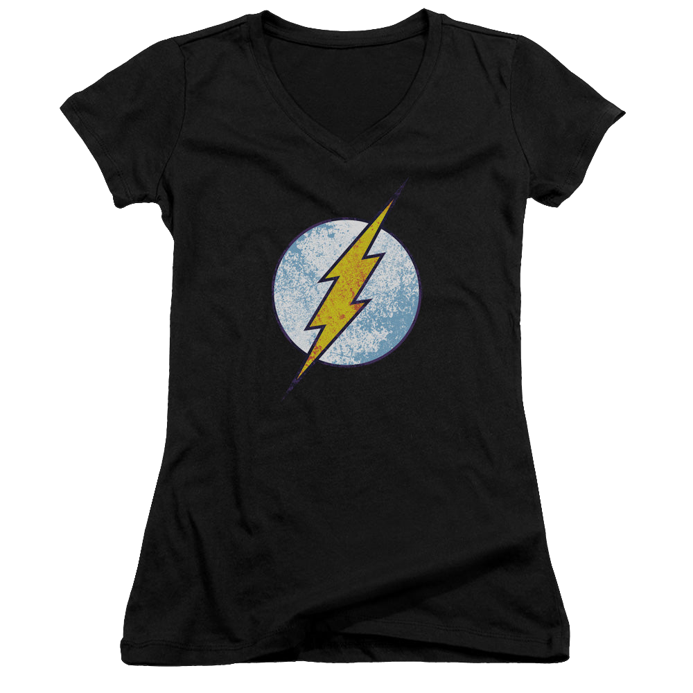 Flash, The Flash Neon Distress Logo - Juniors V-Neck T-Shirt Juniors V-Neck T-Shirt The Flash